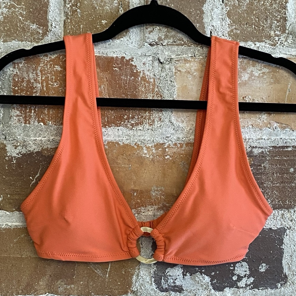 Aerie Orange Padded Ring Front Thick Strap Retro Bikini Top Sz MED